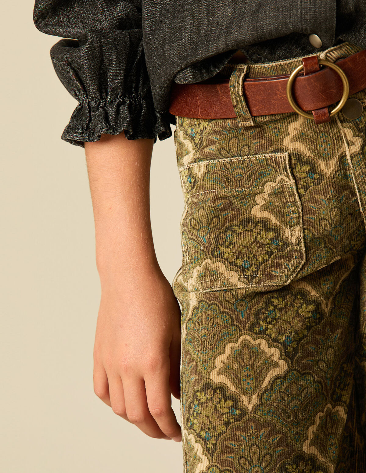 CALÇAS BOMBAZINA PRINT CASTANHO